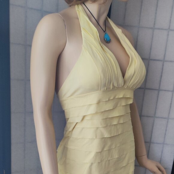 Showstopper Style BCBG Max Azria Backless Layered Halter Dress Pale Lime Sz 8 - Picture 4 of 11